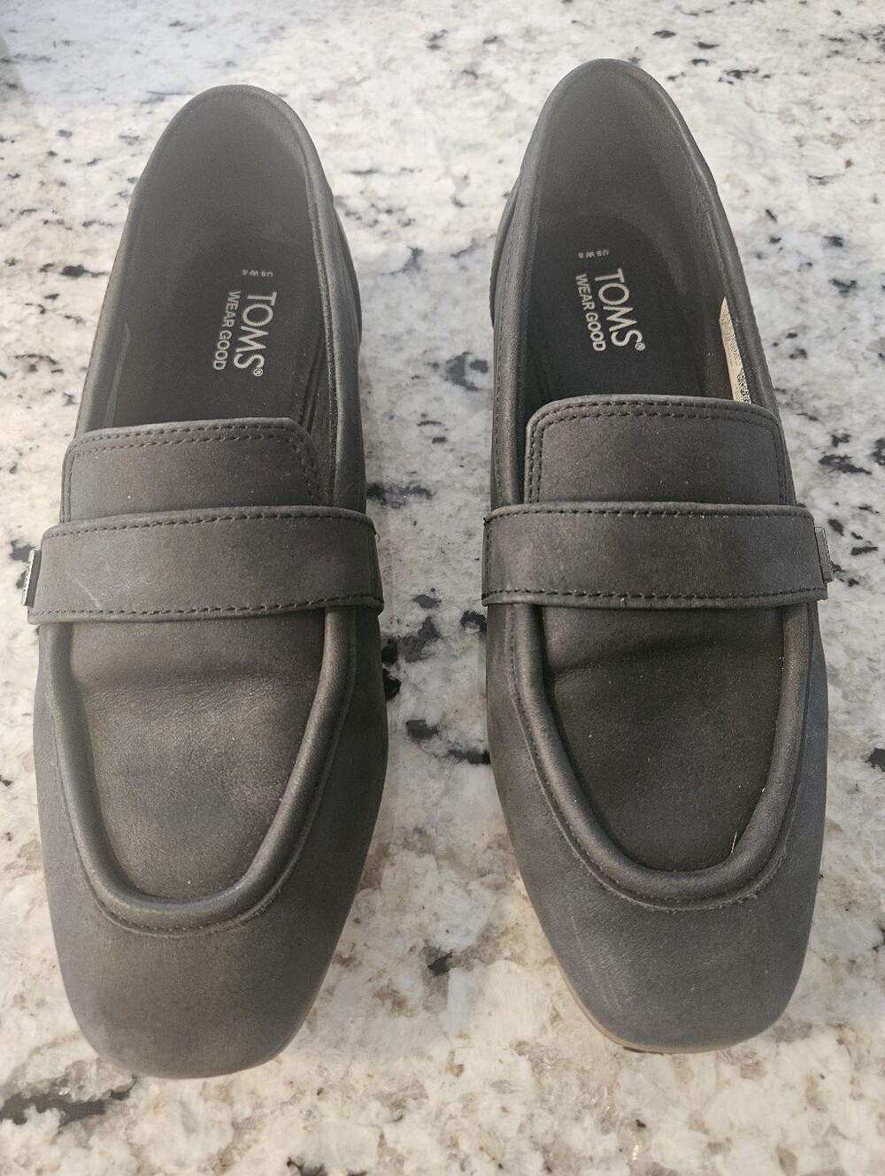 TOMS Lynette Black Leather Women's Loafers Size 8, 8.5